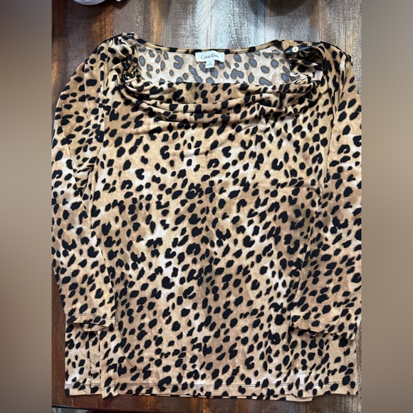Calvin Klein Tops - Calvin Klein Animal Print Blouse - Black and Tan